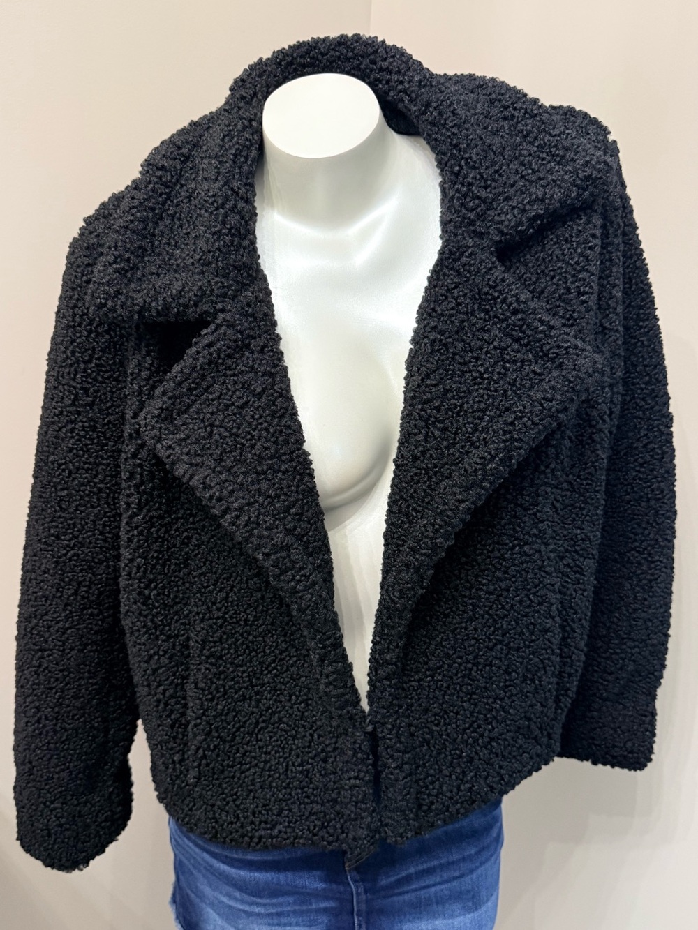 Blank NYC Fuzzy Sherpa Teddy Jacket Blazer Women Sz Medium Black EC Pockets